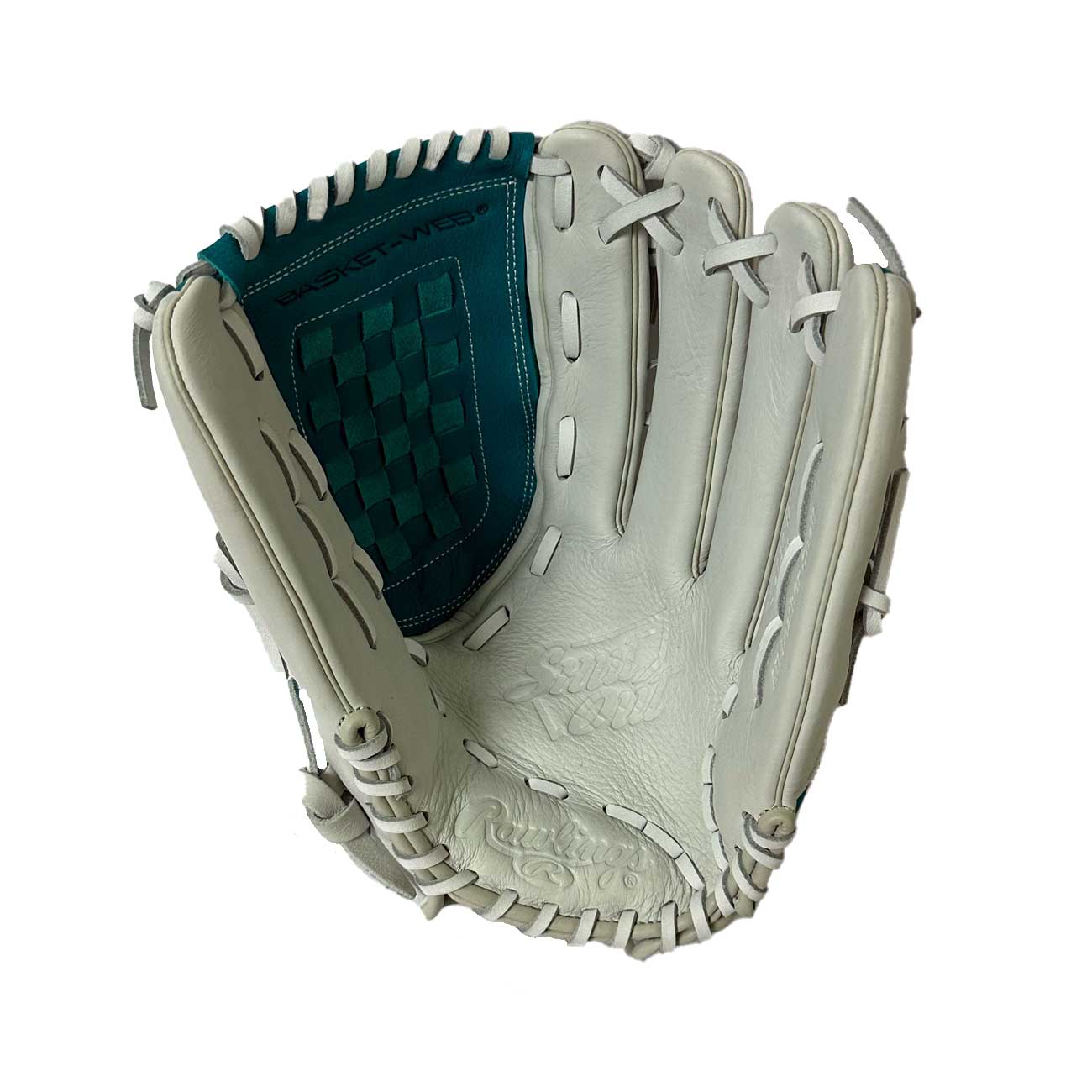 Rawlings Shut Out Softball RSO125W White/Teal 12.5"-RHT - Image 2