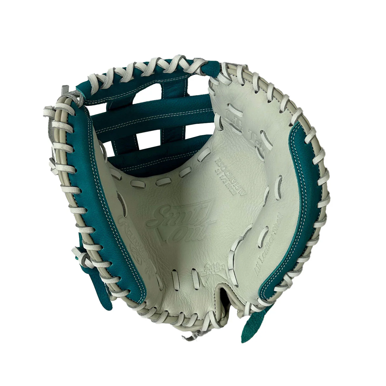 Rawlings Shut Out Softball Catchers Mitt RSO315W White/Teal 31.5"-RHT - Image 2